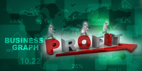 Poster - 3d rendering Profit text balancing successful business man