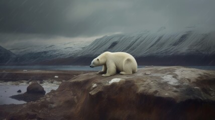 Wall Mural - Polar Bear in An Iceless land. Generative AI image weber.