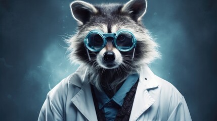 Canvas Print - A scientist raccoon with a lab coat and goggles.