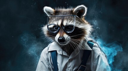 Canvas Print - A scientist raccoon with a lab coat and goggles.