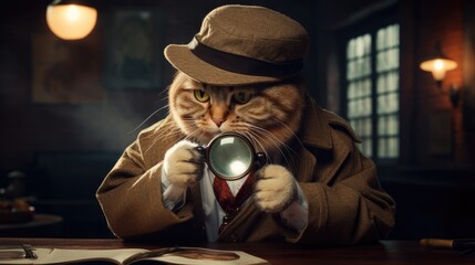 Canvas Print - A detective cat with a magnifying glass.