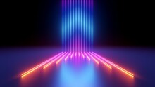 3d Render. Abstract Geometric Background Of Colorful Neon Lines Glowing In The Dark. Futuristic Wallpaper