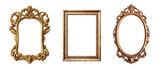 Fototapeta  - Golden and wooden frames on transparent background. Decorative elegant luxury design, frame set, collection, rococo style, png