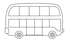 Vector Black And White Double-decker Bus. Funny Line Autobus For Kids. Cute Vehicle Clip Art. Public Transport Icon Or Coloring Page Isolated On White Background.