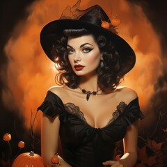 Poster - retro halloween witch 