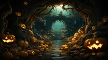 Corridor Passage Arch Tunnel Halloween Background Theme Banner Entrance To The Party Invitation