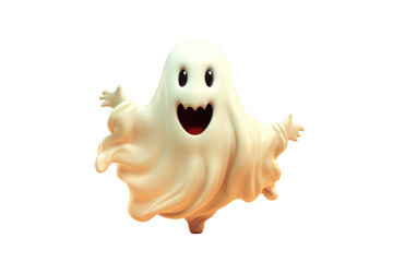 Halloween white Ghost cartoon character on white background. Generative AI