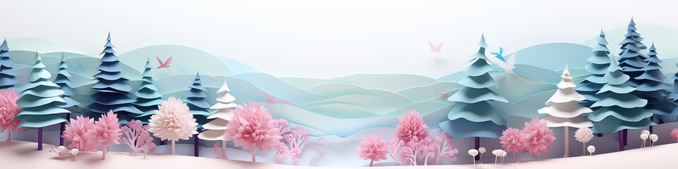 Sticker - paper sculpture nature landscape row long background.