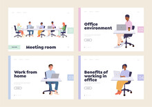 Landing Page Set For Office Work Online, Freelance Job, Virtual Business Community Collaboration