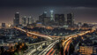 night cityscape skyline view of downtown Los Angeles style western city. Neural network generated in May 2023. Not based on any actual scene or pattern.