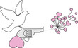 
Illustration of a symbol to say stop to weapons with a dove and a gun sending hearts, on PNG files