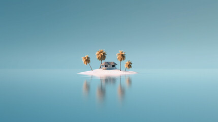 Wall Mural - lonely little island with palm trees in the sea minimalism landscape.