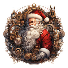 Santa Donning A Steampunk-inspired Christmas T-shirt, Featuring A Creative Fusion Of Victorian Elegance And Industrial Machinery, Generative Ai
