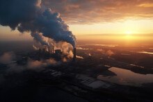 Metallurgical Plant, Dawn, Smog Emissions, Bad Ecology. Aerial Photography.