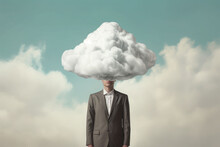 Man With Head In Cloud Minimalist Concept. Generative AI