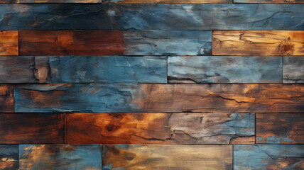 Rustic modern wooden wall with patina texture in futuristic style, AI generated