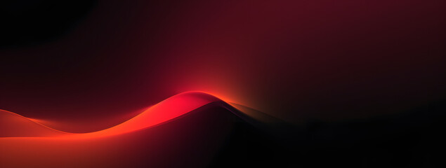 Red glowing abstract color gradient wave shape on black grainy background copy space, minimal wide banner web header cover poster design