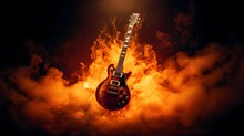Electric Guitar On Fire Background. Electric Guitar On A Dark Background.