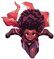 Wall Mural - African Female Superhero Flying Anime Isolated