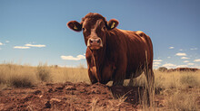 Red Angus - Cow In The Pasture - Cara - Horn - Angus - Bull - Created With Generative AI Technology.