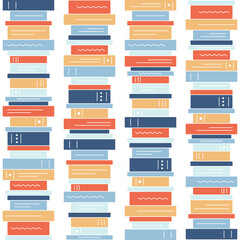 Pattern of a stack of books. Columns from book spines. Reading literature. Seamless pattern for Libraries or bookstore on a white background. Vector illustration.