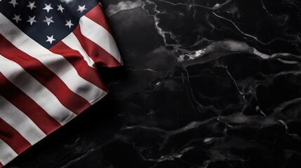 America flag banner on black marble background. Generative AI