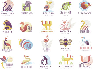 Wall Mural - Animals set. Logotype collections of different animals recent vector identity templates