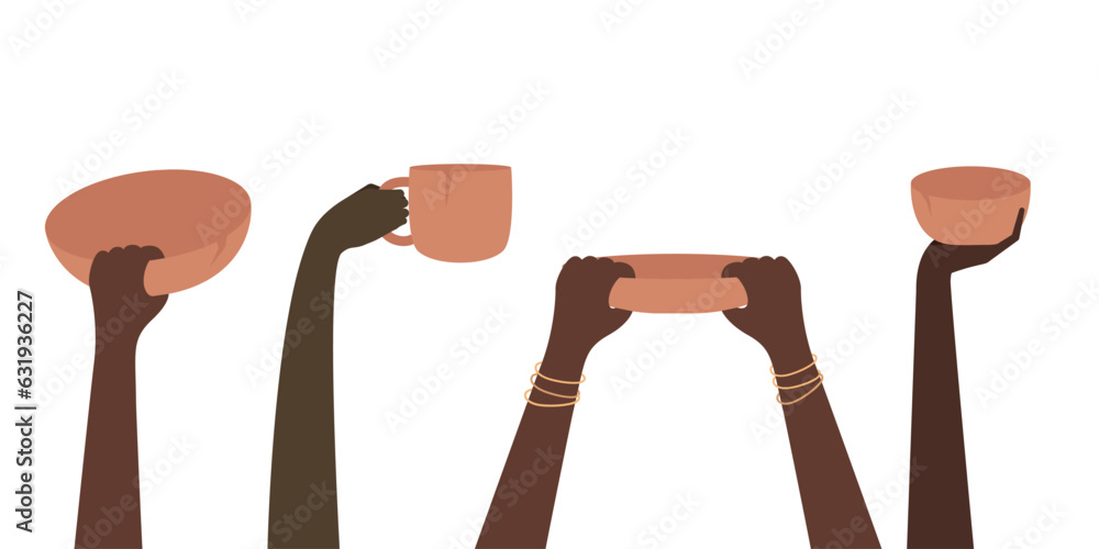 Starving People Poverty Stricken Starving Famine Hands Illustration