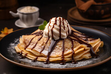 Crepe With Ice Cream And Chocolate Drizzle Generative AI