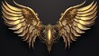 Golden shiny angel wings isolated on black background