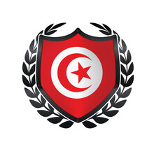 Tunisia Black Glossy Shield With Leaf Wreath Pride Flag Icon
