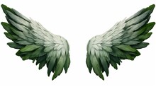 Fantasy Wings Made Of Green Leaves Isolated On White