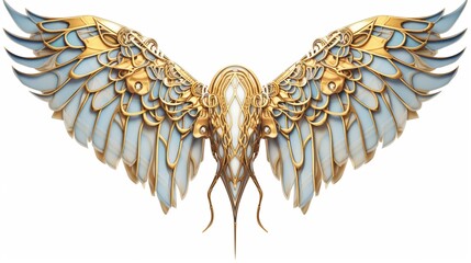 Steampunk mechanical golden wings isolated on white background