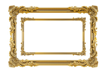 3D render of Decorative golden vintage frames, Golden baroque frame on transparent background.