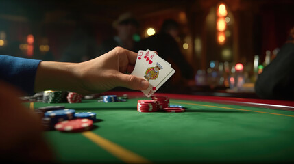 Wall Mural - Close-up of People playing with pokers in a casino