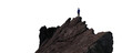 Adventure Hiker Standing on top of Rocky Mountain Cliff. Adventurous Composite. PNG Cutout