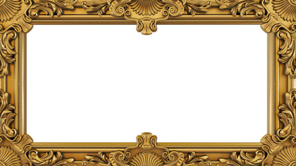 Wall Mural - 3d render of decorative golden vintage frames, golden baroque frame on transparent background.