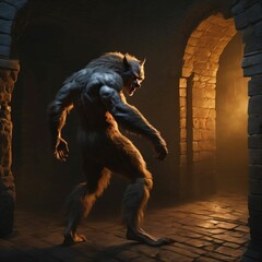 Wall Mural - werewolf in dark castle