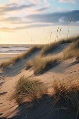 Sand dunes on the coast of the northern sea. ai generative