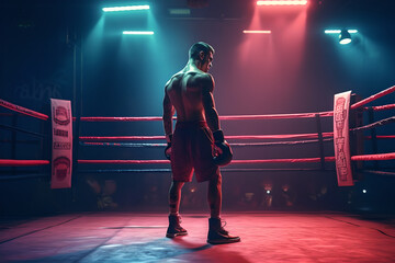 Athlete boxing in attack pose with angry face