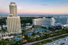 Miami Beach, Florida, USA - Morning Aerial Of The Iconic And Luxurious Fontainebleau Hotel And Resort.