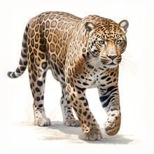 Brushstroke Watercolor Style Realistic Full Body Portrait Of A Jaguar On White Background Generated By AI 01