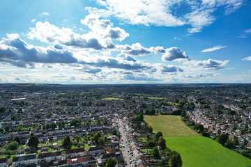 High Angle View of North East of Luton City and Its Residential District. Aerial Footage Was Captured with Drone's Camera on August 06th, 2023. England, UK