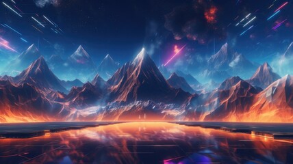 Wall Mural - cyberpunk mountain landscape abstract background for desktop wallpaper with retro-wave design city i