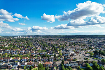 High Angle View of North East of Luton City and Its Residential District. Aerial Footage Was Captured with Drone's Camera on August 06th, 2023. England, UK