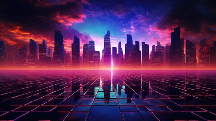Wall Mural - cyberpunk cityscape abstract background for desktop wallpaper with retro-wave design city in geometr