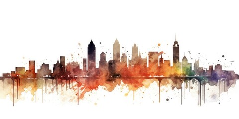 Wall Mural - city skyline watercolor on white background. beautiful generative ai aig32