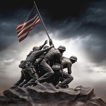Iwo Jima Memorial. Statue Of Soldiers Putting Flag, Generative Ai