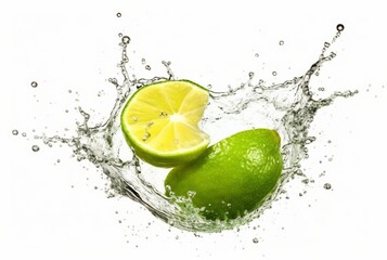 Wall Mural - Lime with water splash isolated on white background. generative ai