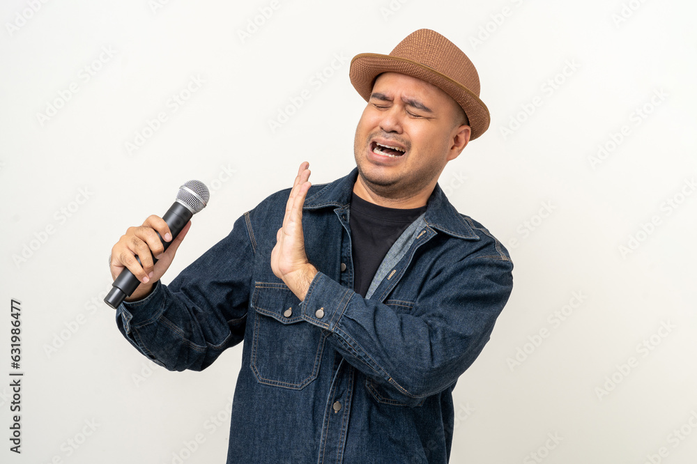 Scary microphone hate boring to speak Sadness and stress young asian ...